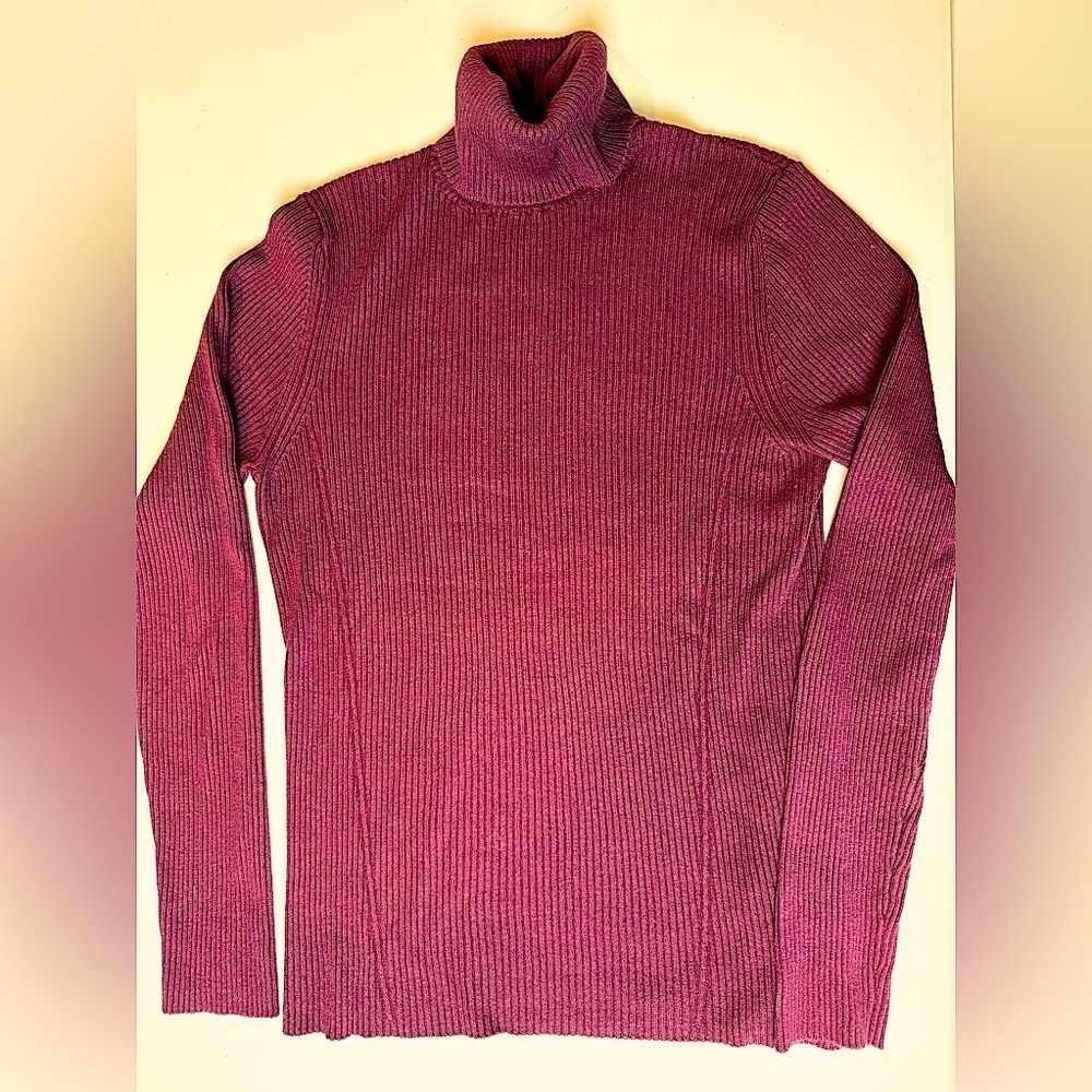 Nordstrom Ribbed Turtleneck Sweater Medium Pink Fitted Stretch Classic Cozy